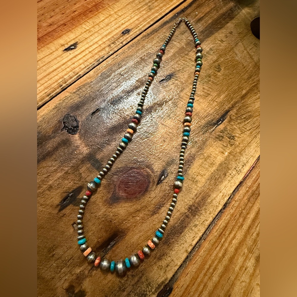Navajo Pearl and multi stone 22” necklace